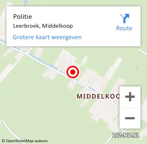 Locatie op kaart van de 112 melding: Politie Leerbroek, Middelkoop op 25 augustus 2023 22:10