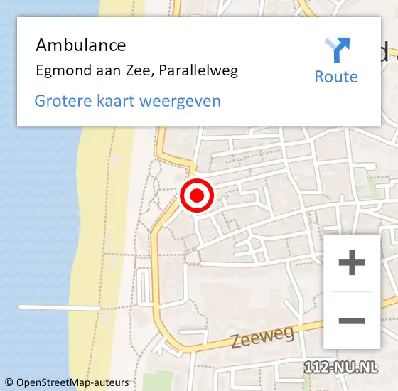 Locatie op kaart van de 112 melding: Ambulance Egmond aan Zee, Parallelweg op 26 augustus 2023 08:54