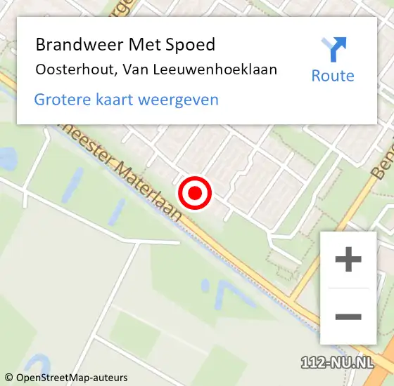 Locatie op kaart van de 112 melding: Brandweer Met Spoed Naar Oosterhout, Van Leeuwenhoeklaan op 26 augustus 2023 08:57