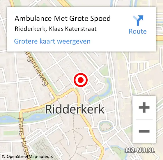 Locatie op kaart van de 112 melding: Ambulance Met Grote Spoed Naar Ridderkerk, Klaas Katerstraat op 26 augustus 2023 09:19