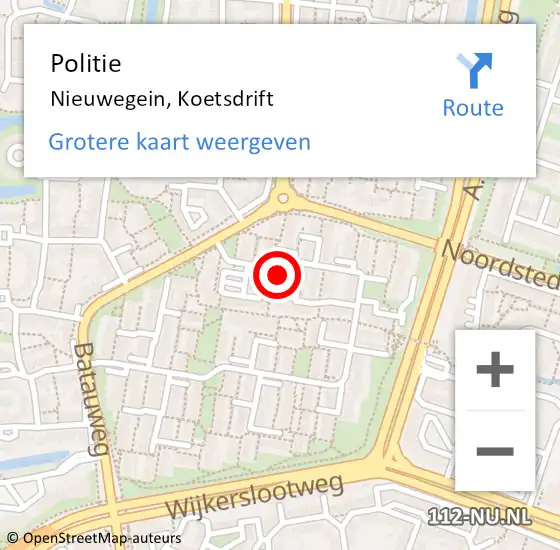 Locatie op kaart van de 112 melding: Politie Nieuwegein, Koetsdrift op 26 augustus 2023 10:10