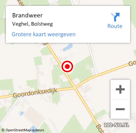 Locatie op kaart van de 112 melding: Brandweer Veghel, Bolstweg op 26 augustus 2023 10:49
