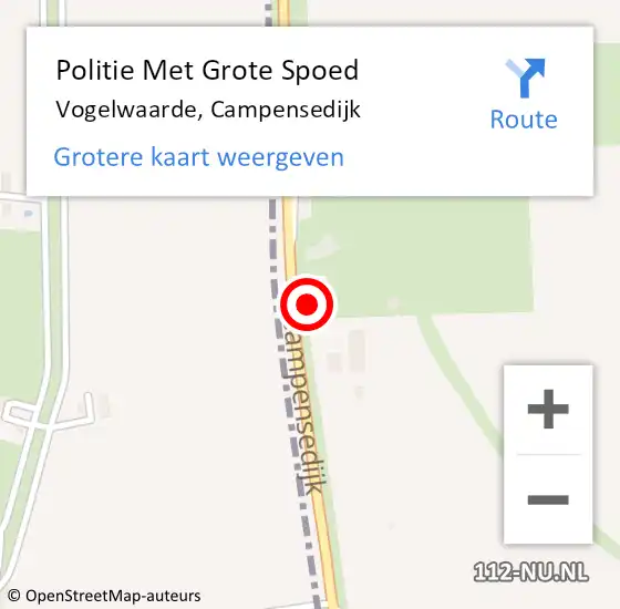 Locatie op kaart van de 112 melding: Politie Met Grote Spoed Naar Vogelwaarde, Campensedijk op 26 augustus 2023 13:40