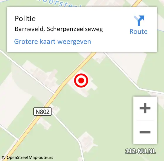 Locatie op kaart van de 112 melding: Politie Barneveld, Scherpenzeelseweg op 26 augustus 2023 14:18
