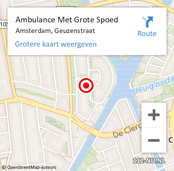Locatie op kaart van de 112 melding: Ambulance Met Grote Spoed Naar Amsterdam, Geuzenstraat op 26 augustus 2023 14:33