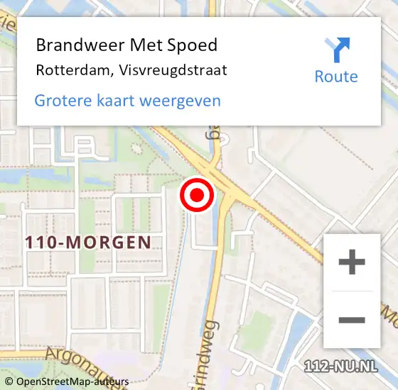 Locatie op kaart van de 112 melding: Brandweer Met Spoed Naar Rotterdam, Visvreugdstraat op 26 augustus 2023 15:53