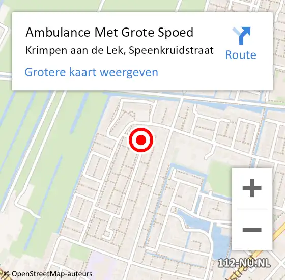 Locatie op kaart van de 112 melding: Ambulance Met Grote Spoed Naar Krimpen aan de Lek, Speenkruidstraat op 26 augustus 2023 16:26