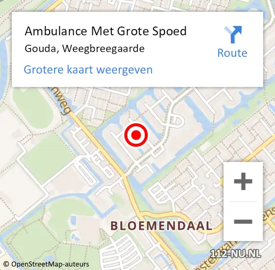 Locatie op kaart van de 112 melding: Ambulance Met Grote Spoed Naar Gouda, Weegbreegaarde op 26 augustus 2023 16:43