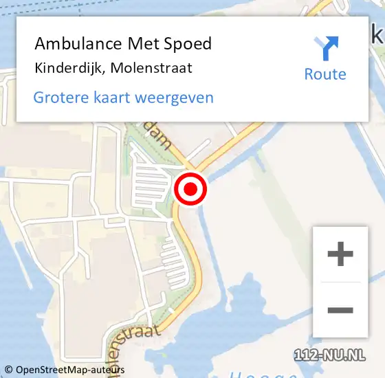 Locatie op kaart van de 112 melding: Ambulance Met Spoed Naar Kinderdijk, Molenstraat op 26 augustus 2023 17:04