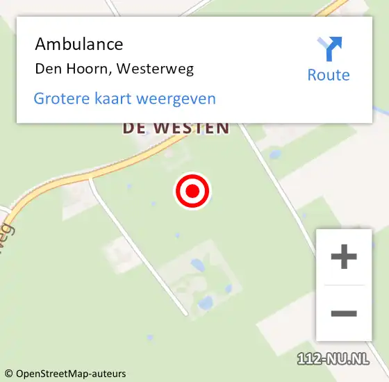Locatie op kaart van de 112 melding: Ambulance Den Hoorn, Westerweg op 26 augustus 2023 17:46