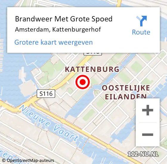 Locatie op kaart van de 112 melding: Brandweer Met Grote Spoed Naar Amsterdam, Kattenburgerhof op 26 augustus 2023 17:52