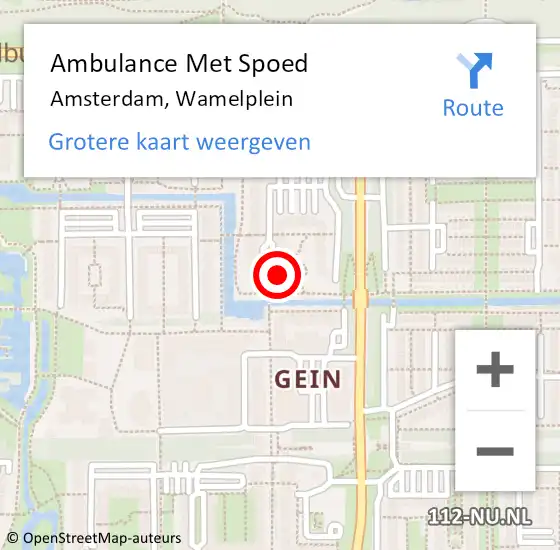 Locatie op kaart van de 112 melding: Ambulance Met Spoed Naar Amsterdam, Wamelplein op 26 augustus 2023 19:06