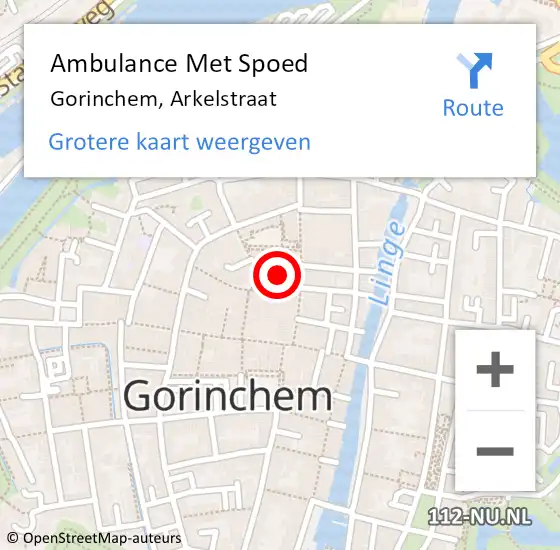 Locatie op kaart van de 112 melding: Ambulance Met Spoed Naar Gorinchem, Arkelstraat op 26 augustus 2023 19:48