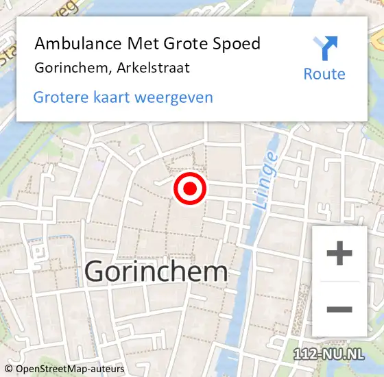 Locatie op kaart van de 112 melding: Ambulance Met Grote Spoed Naar Gorinchem, Arkelstraat op 26 augustus 2023 19:50