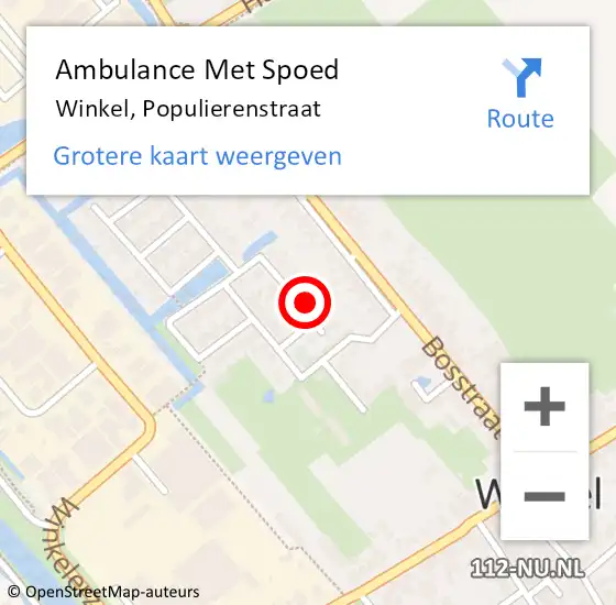 Locatie op kaart van de 112 melding: Ambulance Met Spoed Naar Winkel, Populierenstraat op 26 augustus 2023 19:53