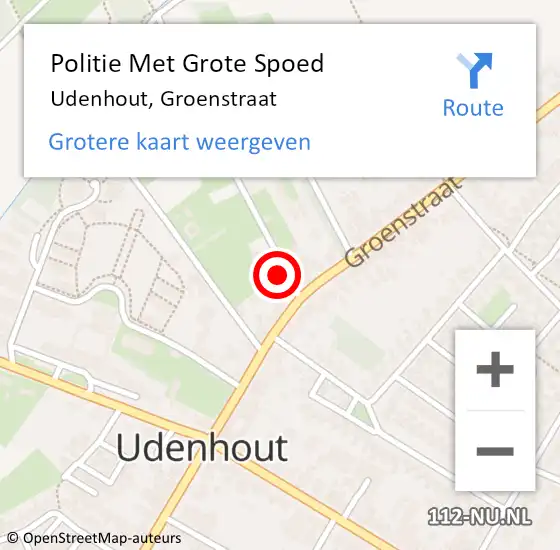 Locatie op kaart van de 112 melding: Politie Met Grote Spoed Naar Udenhout, Groenstraat op 26 augustus 2023 22:00