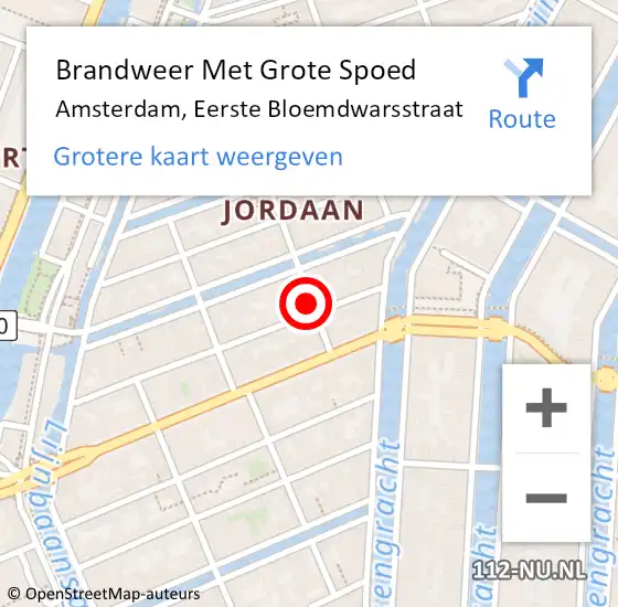 Locatie op kaart van de 112 melding: Brandweer Met Grote Spoed Naar Amsterdam, Eerste Bloemdwarsstraat op 26 augustus 2023 22:12