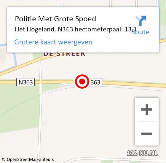 Locatie op kaart van de 112 melding: Politie Met Grote Spoed Naar Het Hogeland, N363 hectometerpaal: 13,1 op 27 augustus 2023 10:21