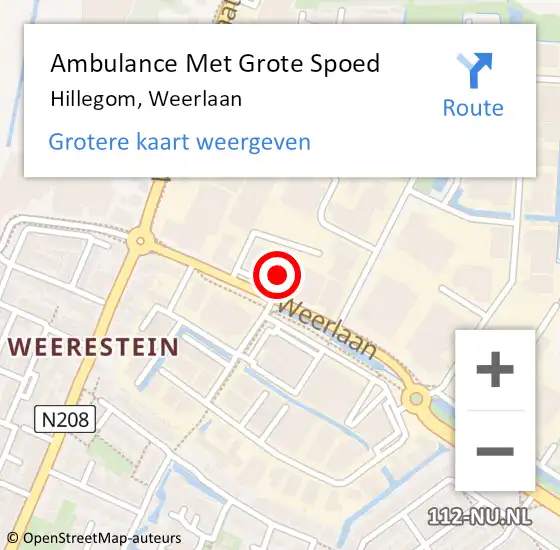 Locatie op kaart van de 112 melding: Ambulance Met Grote Spoed Naar Hillegom, Weerlaan op 27 augustus 2023 11:05