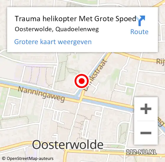 Locatie op kaart van de 112 melding: Trauma helikopter Met Grote Spoed Naar Oosterwolde, Quadoelenweg op 27 augustus 2023 11:39