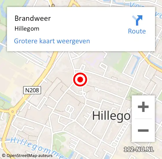 Locatie op kaart van de 112 melding: Brandweer Hillegom op 27 augustus 2023 13:06