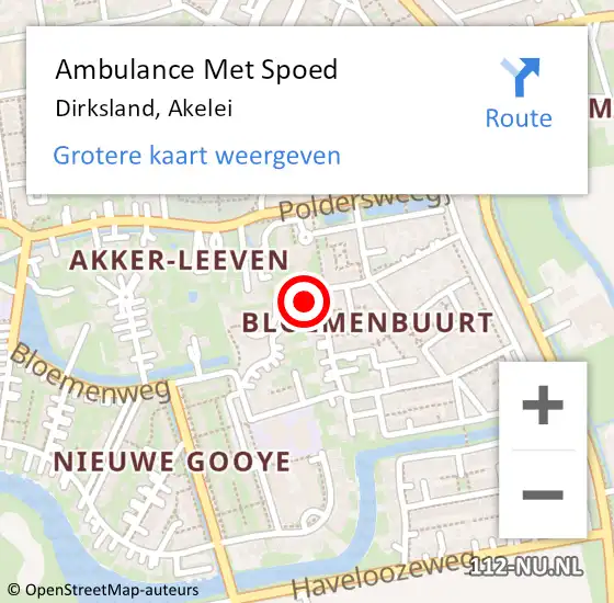 Locatie op kaart van de 112 melding: Ambulance Met Spoed Naar Dirksland, Akelei op 27 augustus 2023 13:08