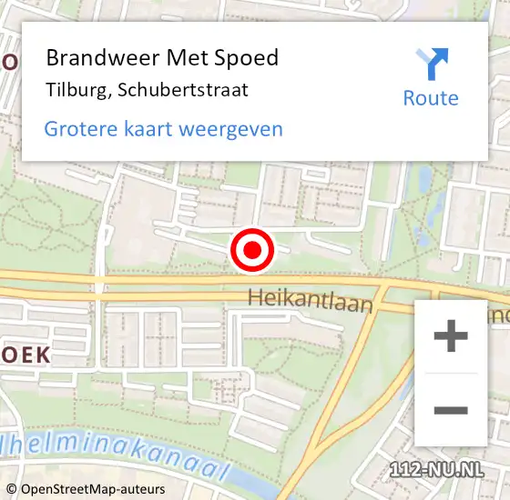 Locatie op kaart van de 112 melding: Brandweer Met Spoed Naar Tilburg, Schubertstraat op 27 augustus 2023 14:27