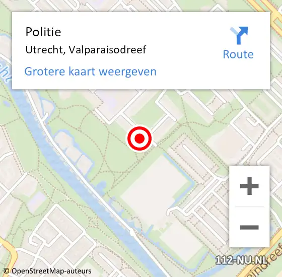 Locatie op kaart van de 112 melding: Politie Utrecht, Valparaisodreef op 27 augustus 2023 15:36