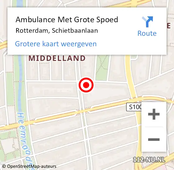 Locatie op kaart van de 112 melding: Ambulance Met Grote Spoed Naar Rotterdam, Schietbaanlaan op 27 augustus 2023 17:29