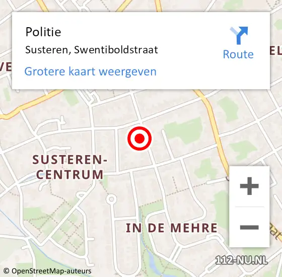 Locatie op kaart van de 112 melding: Politie Susteren, Swentiboldstraat op 27 augustus 2023 18:19