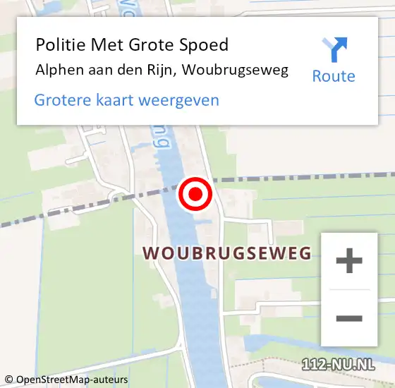 Locatie op kaart van de 112 melding: Politie Met Grote Spoed Naar Alphen aan den Rijn, Woubrugseweg op 27 augustus 2023 18:58