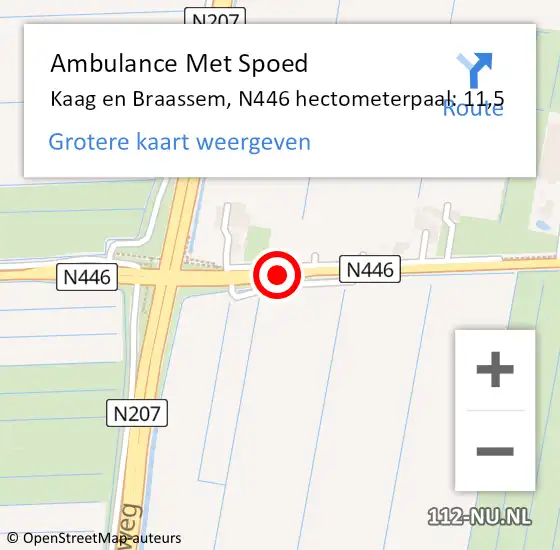Locatie op kaart van de 112 melding: Ambulance Met Spoed Naar Kaag en Braassem, N446 hectometerpaal: 11,5 op 27 augustus 2023 19:12