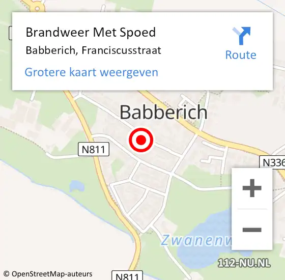 Locatie op kaart van de 112 melding: Brandweer Met Spoed Naar Babberich, Franciscusstraat op 27 augustus 2023 19:34