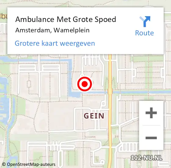 Locatie op kaart van de 112 melding: Ambulance Met Grote Spoed Naar Amsterdam, Wamelplein op 27 augustus 2023 20:02