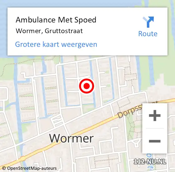 Locatie op kaart van de 112 melding: Ambulance Met Spoed Naar Wormer, Gruttostraat op 27 augustus 2023 22:36