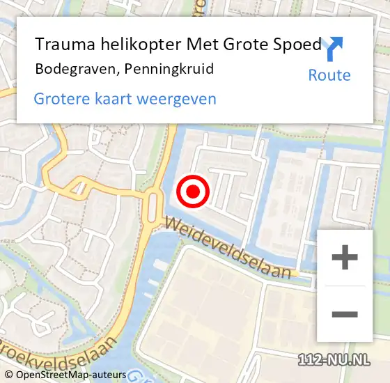 Locatie op kaart van de 112 melding: Trauma helikopter Met Grote Spoed Naar Bodegraven, Penningkruid op 28 augustus 2023 08:38