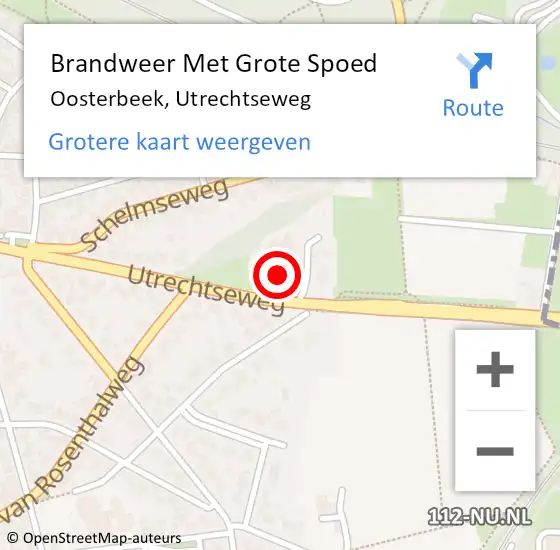 Locatie op kaart van de 112 melding: Brandweer Met Grote Spoed Naar Oosterbeek, Utrechtseweg op 28 augustus 2023 08:47