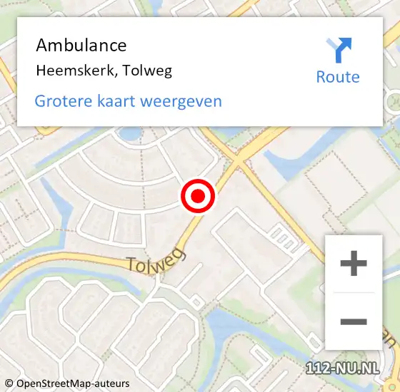 Locatie op kaart van de 112 melding: Ambulance Heemskerk, Tolweg op 28 augustus 2023 11:02