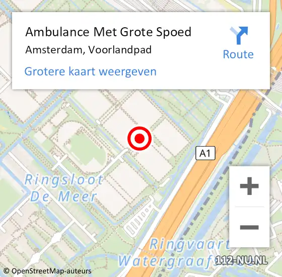 Locatie op kaart van de 112 melding: Ambulance Met Grote Spoed Naar Amsterdam, Voorlandpad op 28 augustus 2023 11:05