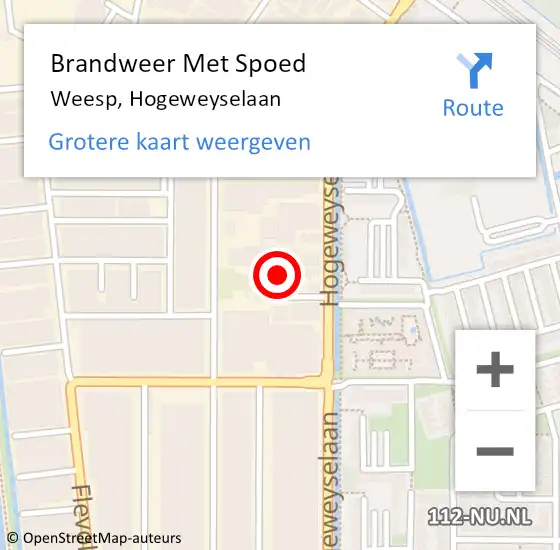 Locatie op kaart van de 112 melding: Brandweer Met Spoed Naar Weesp, Hogeweyselaan op 28 augustus 2023 12:35