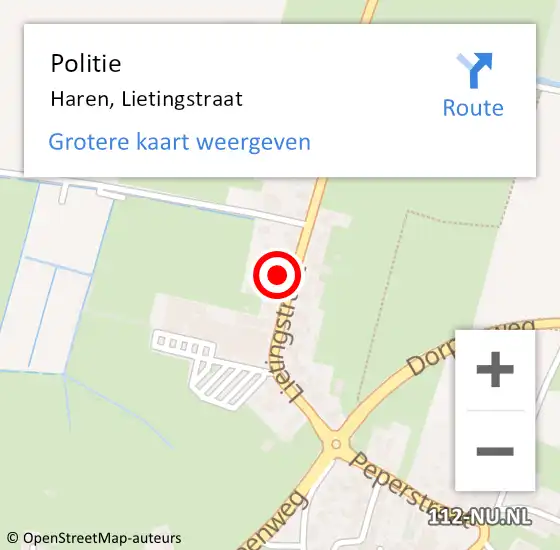 Locatie op kaart van de 112 melding: Politie Haren, Lietingstraat op 28 augustus 2023 12:46