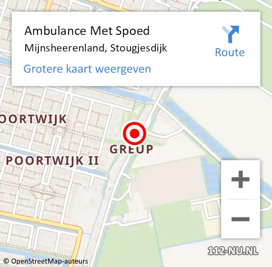 Locatie op kaart van de 112 melding: Ambulance Met Spoed Naar Mijnsheerenland, Stougjesdijk op 28 augustus 2023 14:52