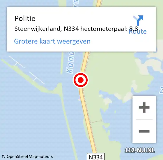 Locatie op kaart van de 112 melding: Politie Steenwijkerland, N334 hectometerpaal: 8,8 op 28 augustus 2023 15:11