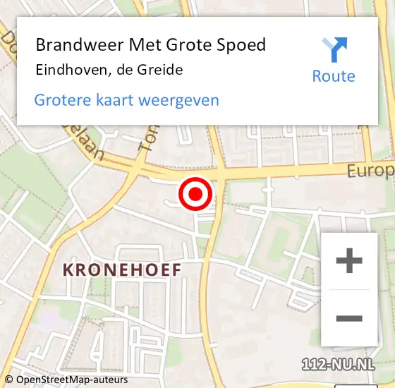 Locatie op kaart van de 112 melding: Brandweer Met Grote Spoed Naar Eindhoven, de Greide op 28 augustus 2023 15:32