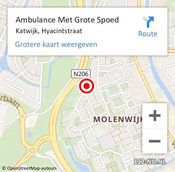 Locatie op kaart van de 112 melding: Ambulance Met Grote Spoed Naar Katwijk, Hyacintstraat op 28 augustus 2023 15:46