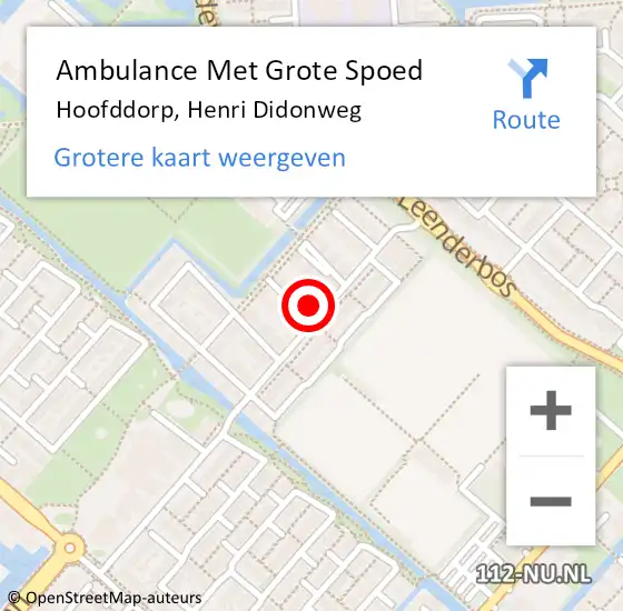 Locatie op kaart van de 112 melding: Ambulance Met Grote Spoed Naar Hoofddorp, Henri Didonweg op 28 augustus 2023 16:38