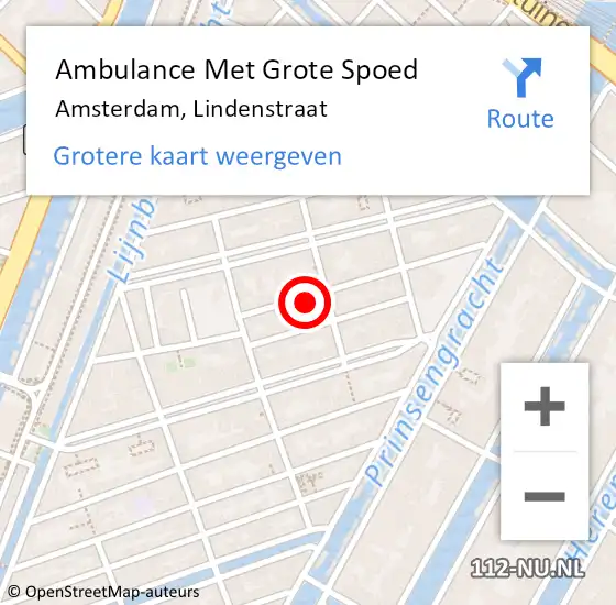 Locatie op kaart van de 112 melding: Ambulance Met Grote Spoed Naar Amsterdam, Lindenstraat op 28 augustus 2023 17:07