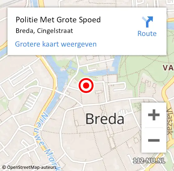 Locatie op kaart van de 112 melding: Politie Met Grote Spoed Naar Breda, Cingelstraat op 28 augustus 2023 18:00