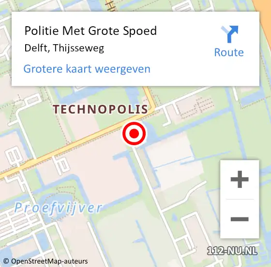 Locatie op kaart van de 112 melding: Politie Met Grote Spoed Naar Delft, Thijsseweg op 28 augustus 2023 18:32