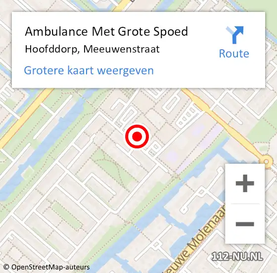 Locatie op kaart van de 112 melding: Ambulance Met Grote Spoed Naar Hoofddorp, Meeuwenstraat op 28 augustus 2023 18:47